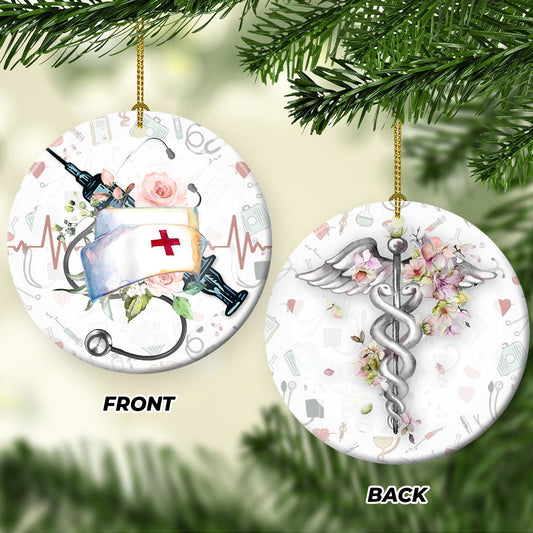 Nurse Ceramic Circle Ornament - Decorative Ornament - Christmas Ornament