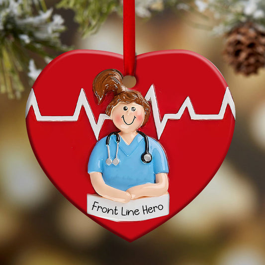 Nurse Ceramic Style Heart Ceramic Ornament - Christmas Ornament - Christmas Gift