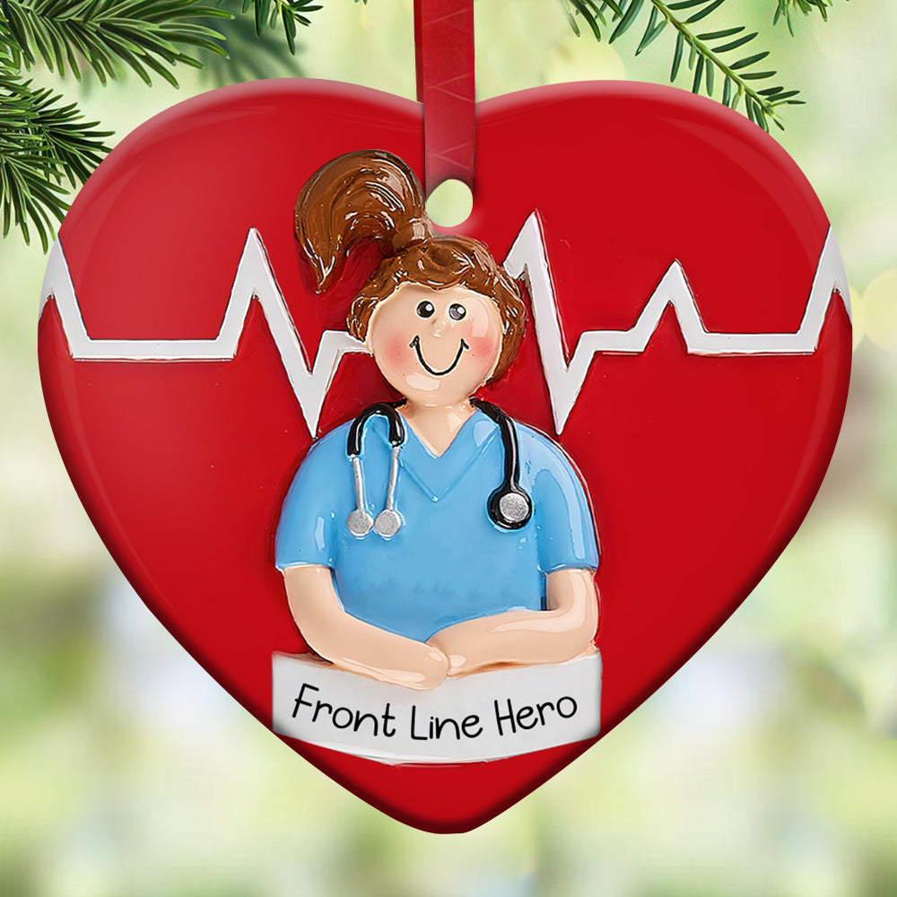 Nurse Ceramic Style Heart Ceramic Ornament - Christmas Ornament - Christmas Gift
