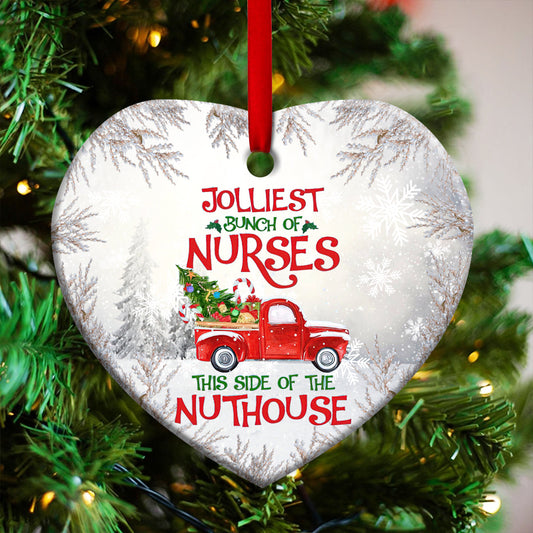 Nurse Chrismas Truck Heart Ceramic Ornament - Christmas Ornament - Christmas Gift