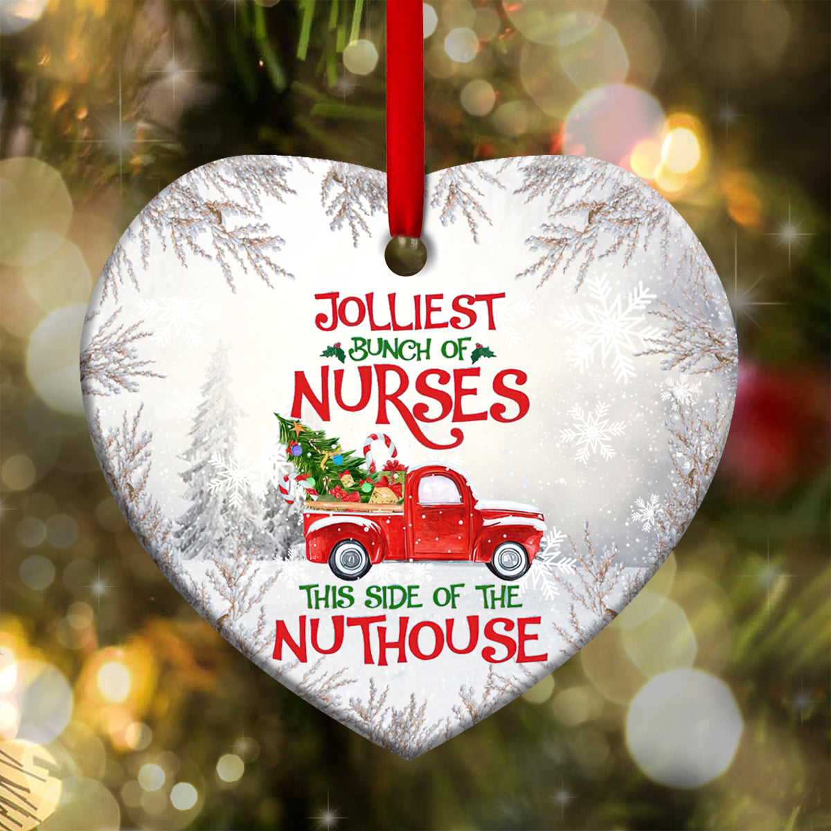 Nurse Chrismas Truck Heart Ceramic Ornament - Christmas Ornament - Christmas Gift