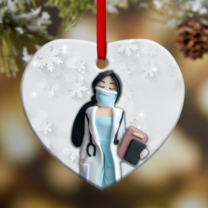 Nurse Clay Style Heart Ceramic Ornament - Christmas Ornament - Christmas Gift
