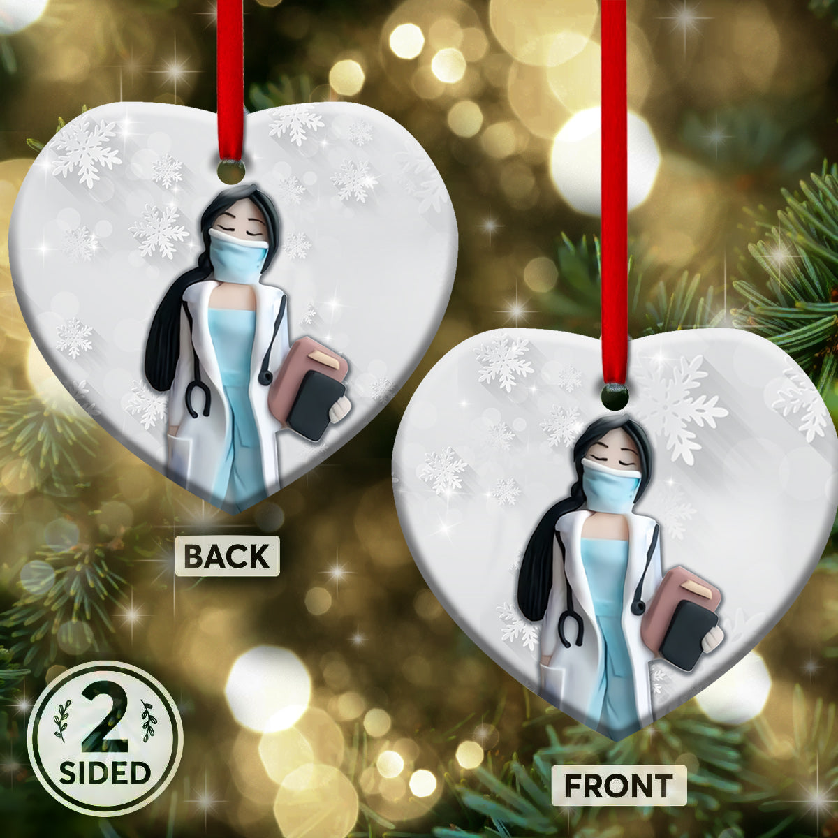Nurse Clay Style Heart Ceramic Ornament - Christmas Ornament - Christmas Gift