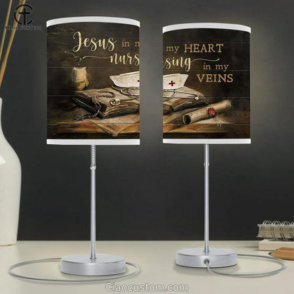 Nurse Cross Jesus In My Heart Nursing In My Veins Table Lamp For Bedroom - Bible Verse Table Lamp - Religious Room Decor