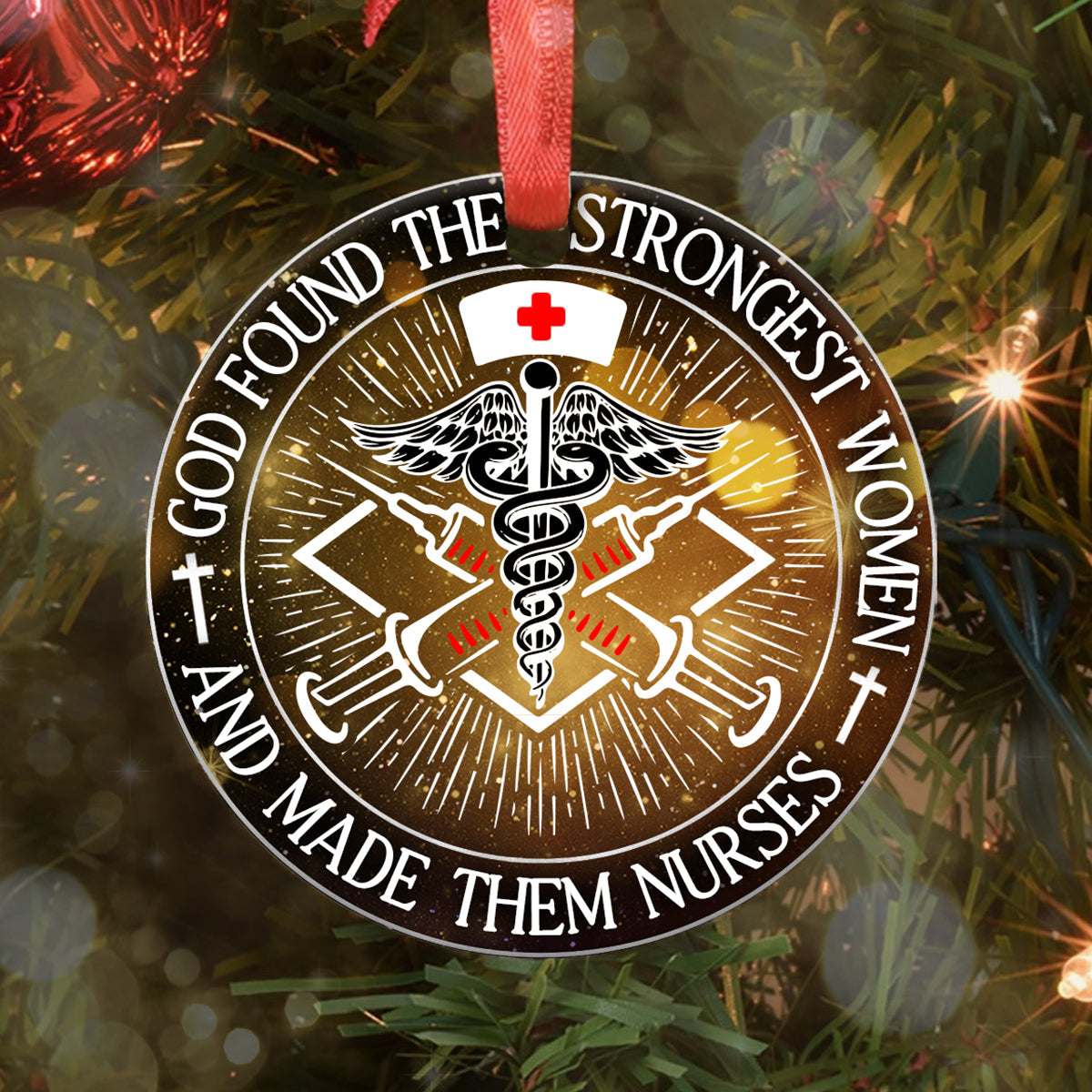 Nurse God Found The Strongest Women Ceramic Circle Ornament - Decorative Ornament - Christmas Ornament