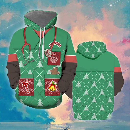 Nurse Merry Christmas All Over Print 3D Hoodie For Men And Women, Christmas Gift, Warm Winter Clothes, Best Outfit Christmas