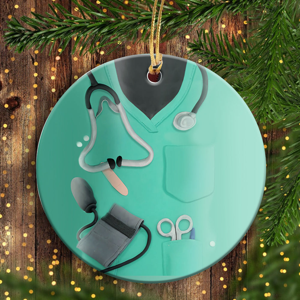 Nurse Scrubs Ceramic Circle Ornament - Decorative Ornament - Christmas Ornament