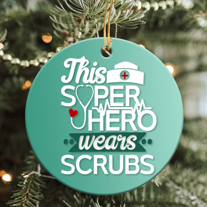 Nurse Scrubs Ceramic Circle Ornament - Decorative Ornament - Christmas Ornament