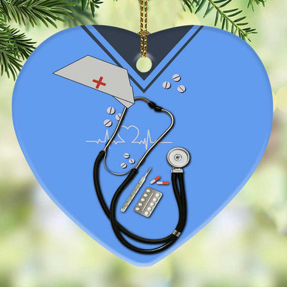 Nurse Uniform This Superhero Wears Scrubs Heart Ceramic Ornament - Christmas Ornament - Christmas Gift
