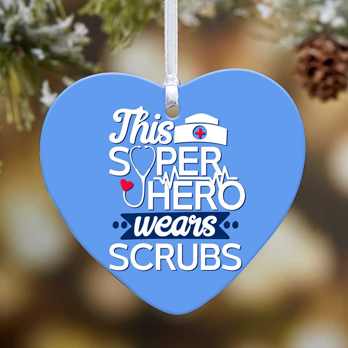 Nurse Uniform This Superhero Wears Scrubs Heart Ceramic Ornament - Christmas Ornament - Christmas Gift