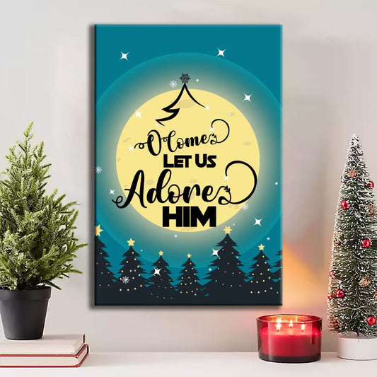 O Come Let Us Adore Him Christmas Tree Canvas Art - Bible Verse Canvas - Scripture Wall Art
