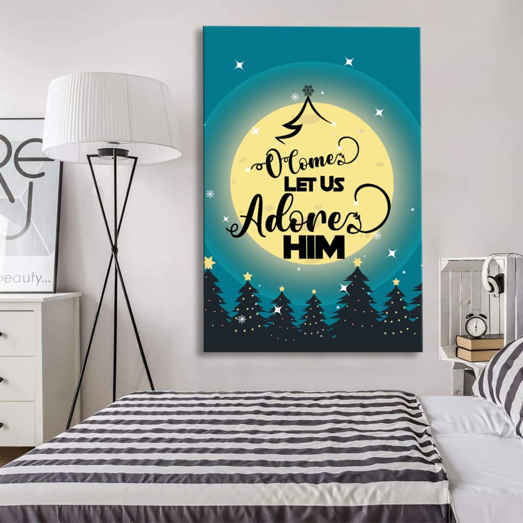 O Come Let Us Adore Him Christmas Tree Canvas Art - Bible Verse Canvas - Scripture Wall Art