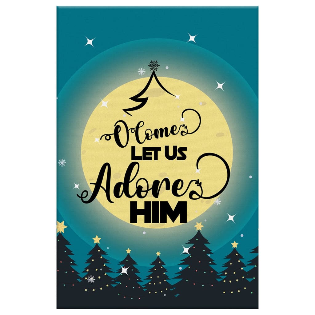 O Come Let Us Adore Him Christmas Tree Canvas Art - Bible Verse Canvas - Scripture Wall Art