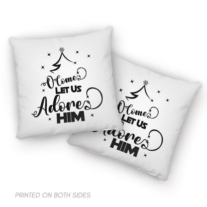 O Come Let Us Adore Him, Christmas Tree Christian Pillow