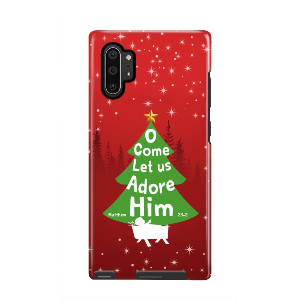 O Come Let Us Adore Him Christmas Tree Phone Case - Inspirational Bible Scripture iPhone Cases