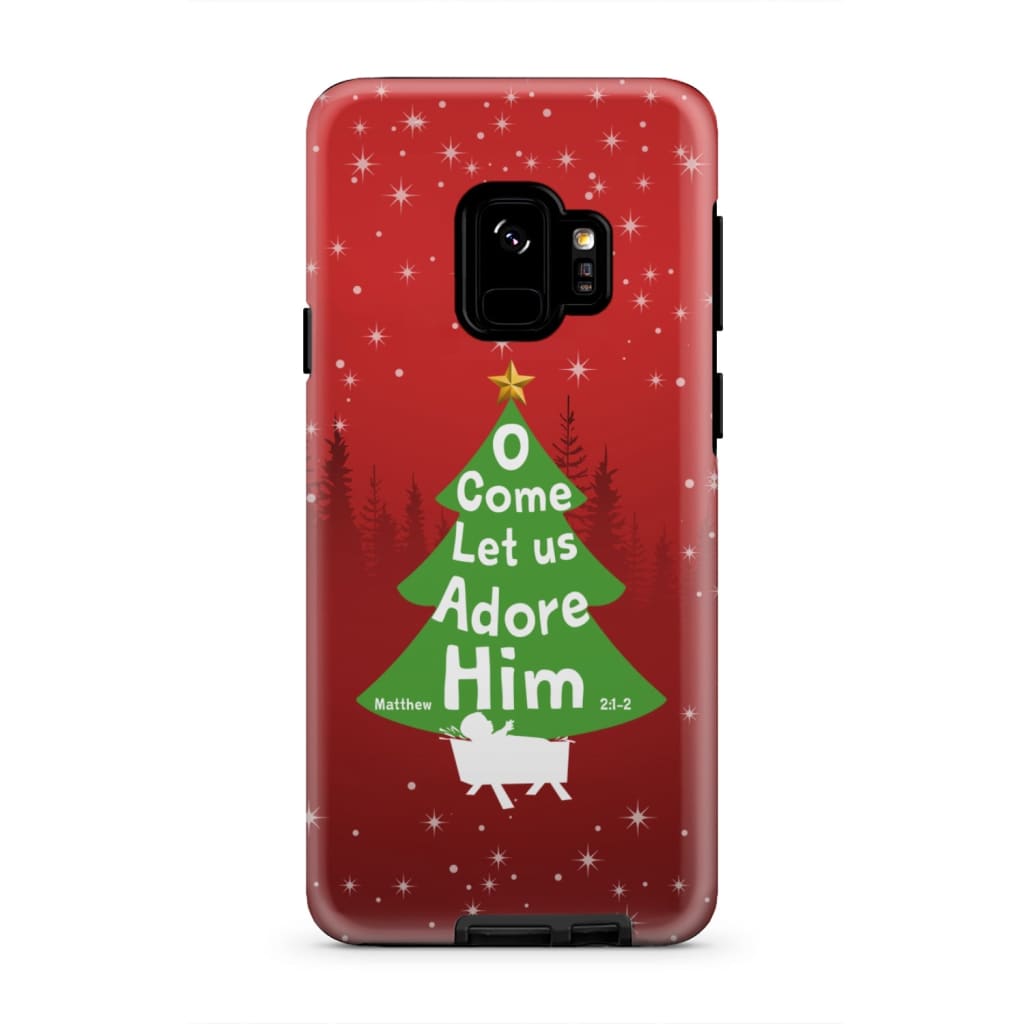 O Come Let Us Adore Him Christmas Tree Phone Case - Inspirational Bible Scripture iPhone Cases