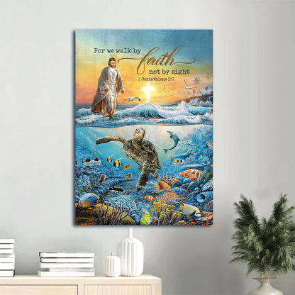 Ocean Oldest Turtle Jesus Walking On Water For We Walk By Faith Canvas Wall Art - Christian Gift