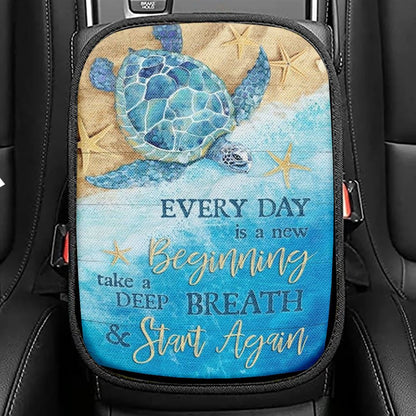 Ocean Painting Turtle Every Day Is A New Beginning Car Center Console Cover, Christian Armrest Seat Cover, Bible Seat Box Cover