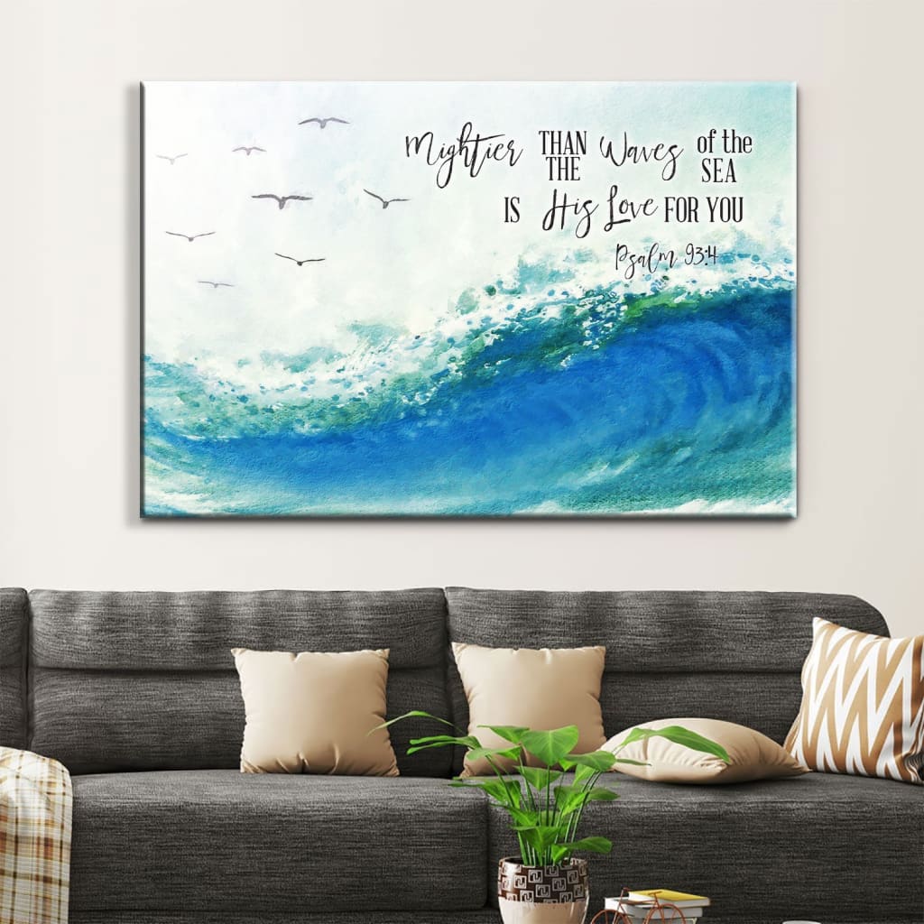 Ocean Waves, Mightier Than The Waves Of The Sea Is His Love For You, Bible Verse Wall Art Canvas - Religious Wall Decor