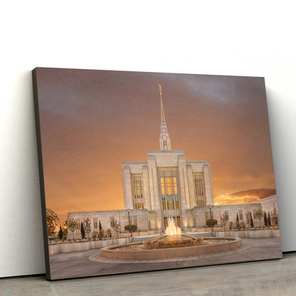 Ogden Temple Sunset Canvas Wall Art - Jesus Christ Picture - Canvas Christian Wall Art