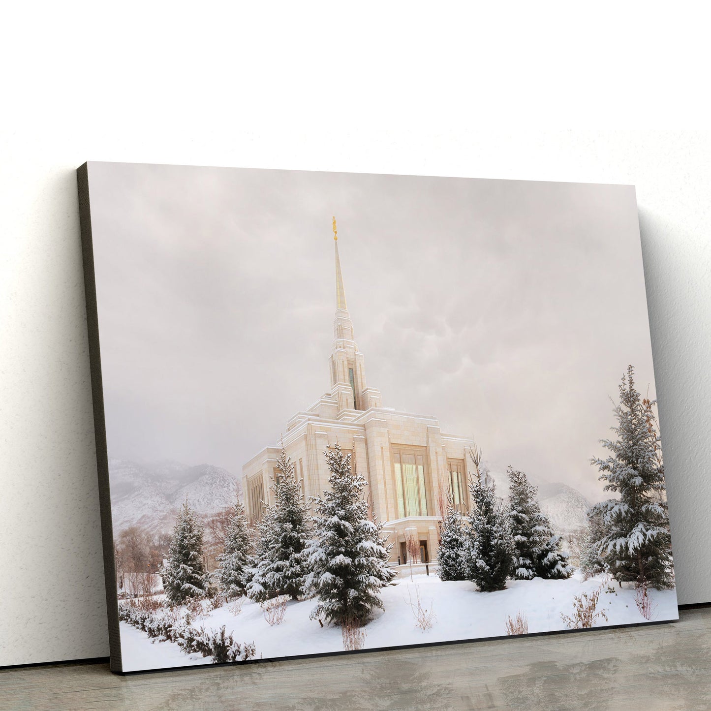 Ogden Temple Winter Clouds Canvas Wall Art - Jesus Christ Picture - Canvas Christian Wall Art