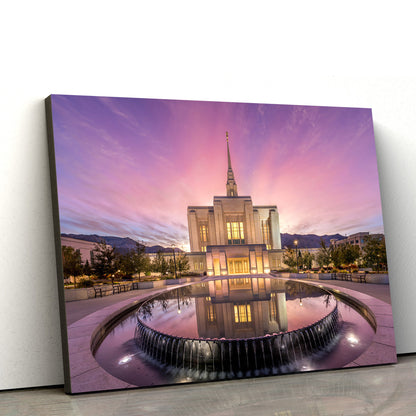 Ogden Utah Temple Sunrise Reflection Canvas Wall Art - Jesus Christ Picture - Canvas Christian Wall Art