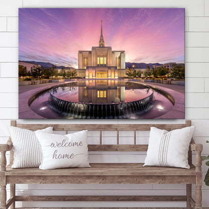 Ogden Utah Temple Sunrise Reflection Canvas Wall Art - Jesus Christ Picture - Canvas Christian Wall Art