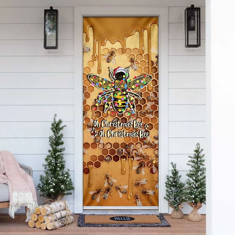Oh Christmas Bee Door Cover - Christmas Outdoor Decoration