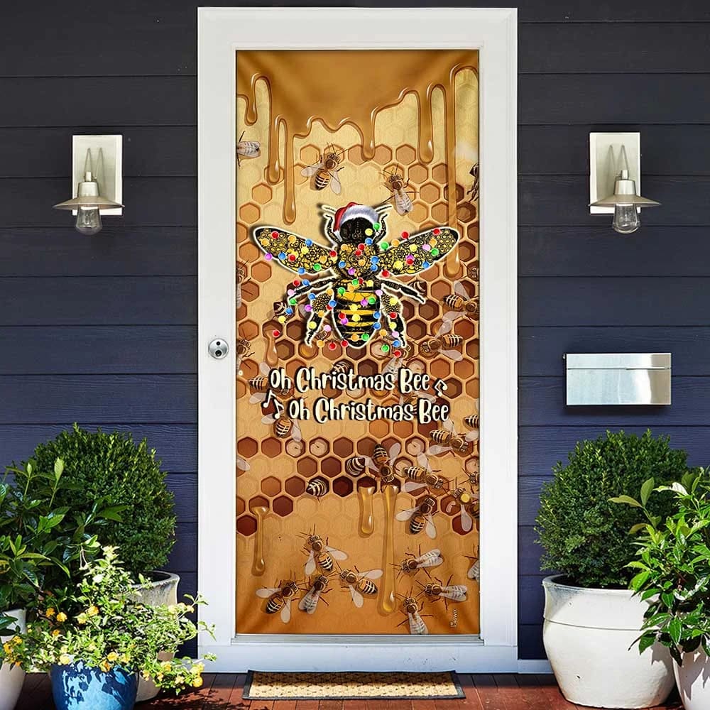 Oh Christmas Bee Door Cover - Christmas Outdoor Decoration