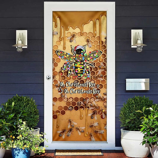 Oh Christmas Bee Door Cover - Christmas Outdoor Decoration