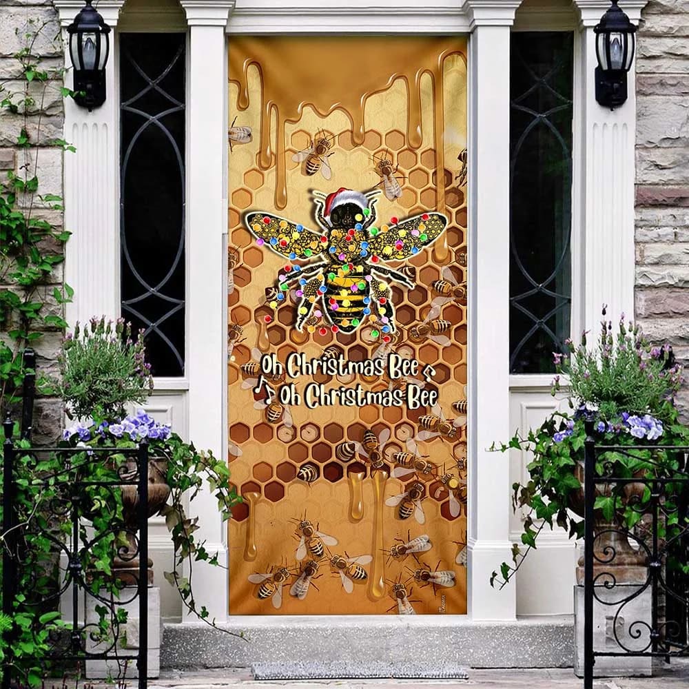 Oh Christmas Bee Door Cover - Christmas Outdoor Decoration