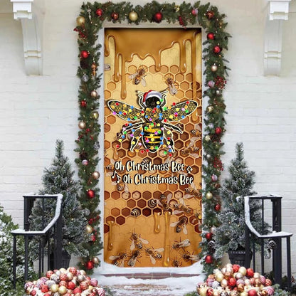 Oh Christmas Bee Door Cover - Christmas Outdoor Decoration