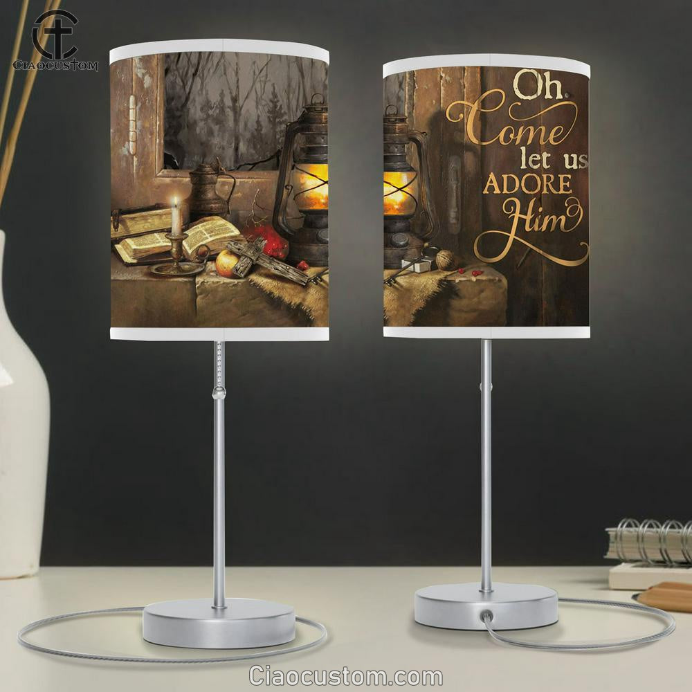 Oh Come Let Us Adore Him Candle Bible Cross Large Table Lamp - Christian Table Lamp Prints - Religious Table Lamp Art