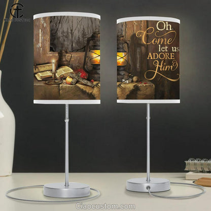 Oh Come Let Us Adore Him Candle Bible Cross Large Table Lamp - Christian Table Lamp Prints - Religious Table Lamp Art