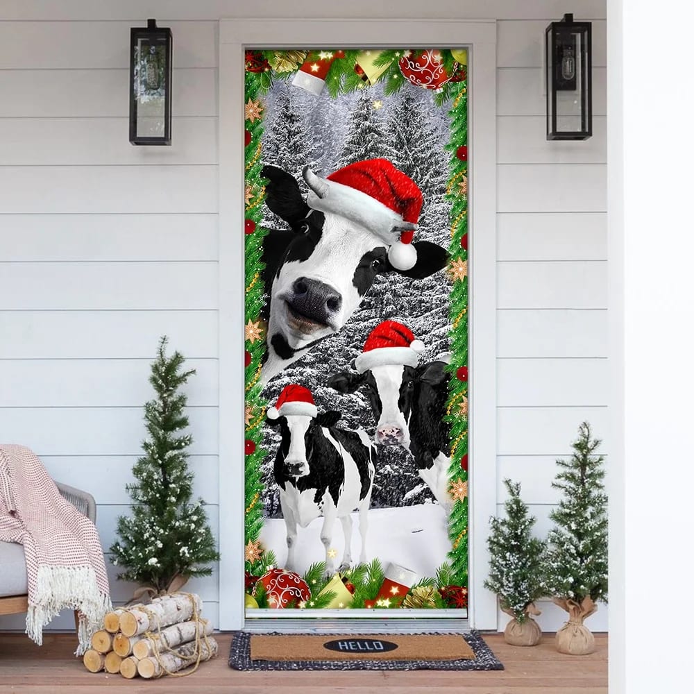 Oh Mooey Christmas Dairy Cattle Door Cover - Christmas Door Cover Decorations - Christmas Outdoor Decoration
