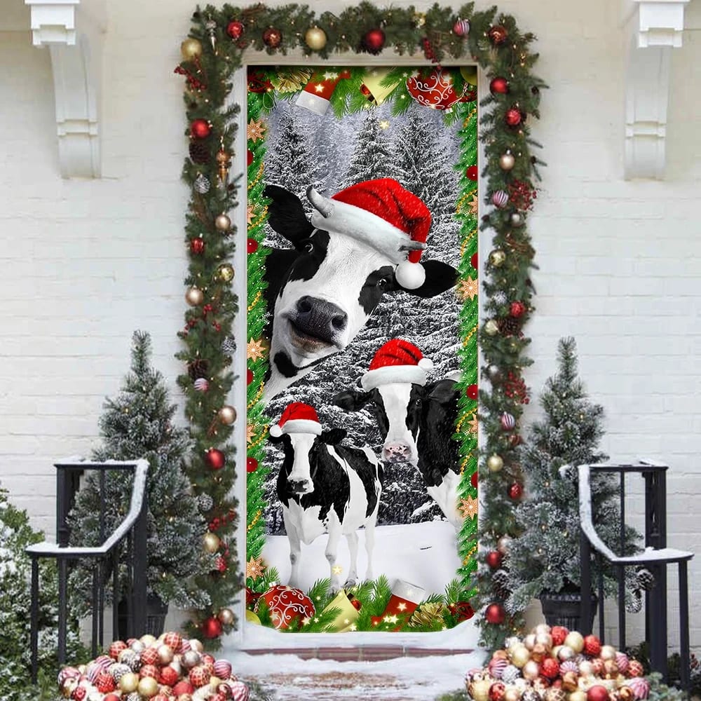 Oh Mooey Christmas Dairy Cattle Door Cover - Christmas Door Cover Decorations - Christmas Outdoor Decoration