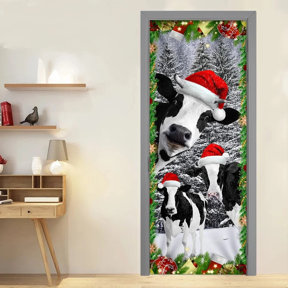 Oh Mooey Christmas Dairy Cattle Door Cover - Christmas Door Cover Decorations - Christmas Outdoor Decoration