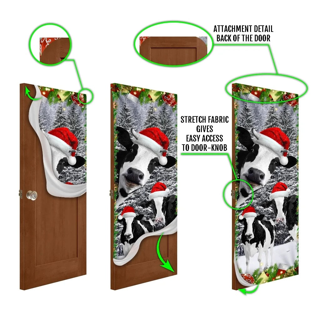 Oh Mooey Christmas Dairy Cattle Door Cover - Christmas Door Cover Decorations - Christmas Outdoor Decoration