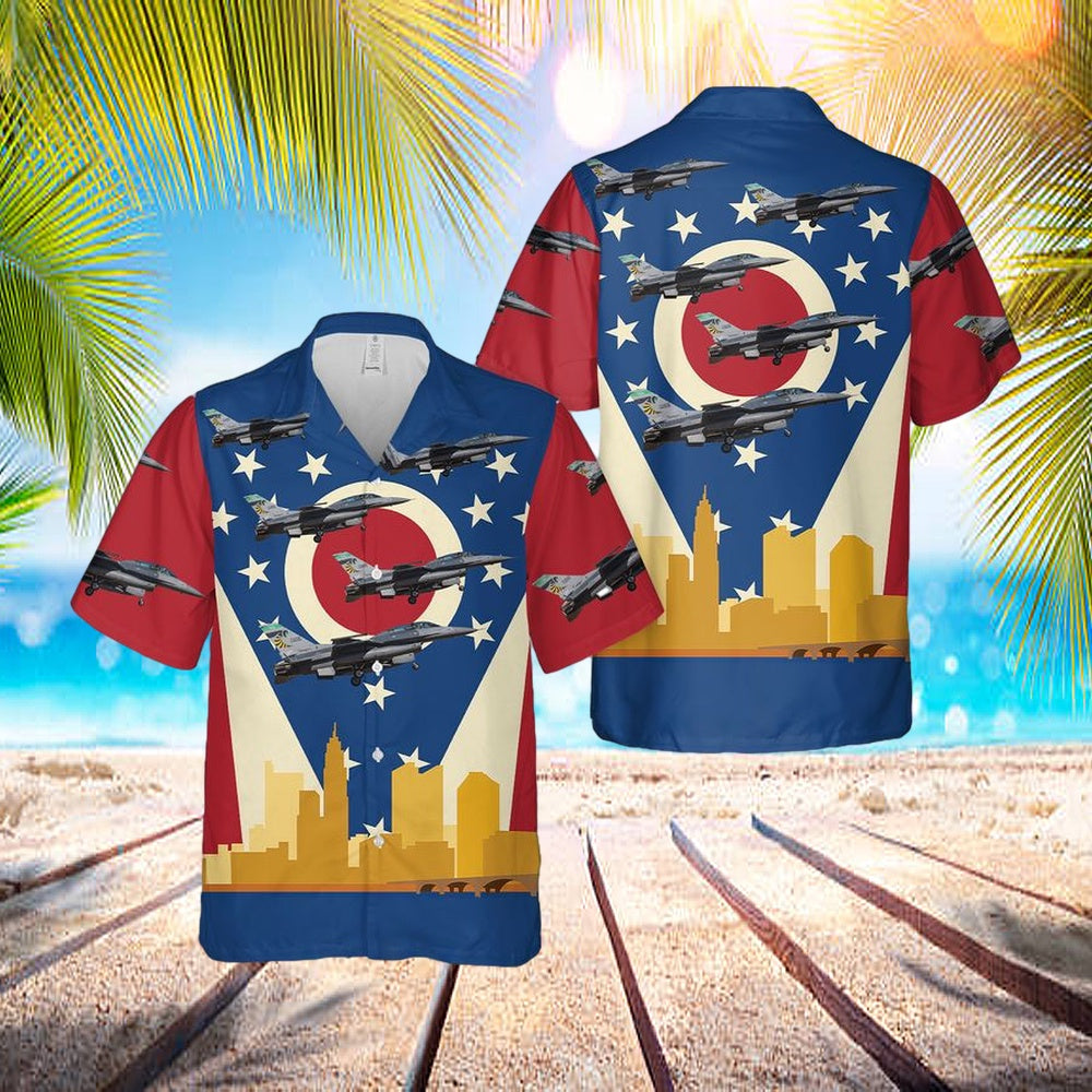Ohio Air National Guard 112th Fighter Squadron General Dynamics F-16d Block 42f Fighting Falcon 89-2165 Hawaiian Shirt - Beachwear For Men - Best Hawaiian Shirts