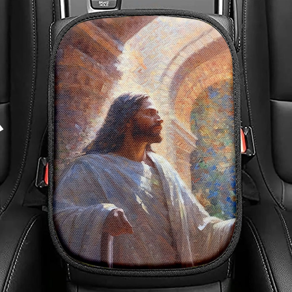 Oil Painting Of Jesus Teaching In The Temple Seat Box Cover, Jesus Car Center Console Cover, Christian Car Interior Accessories