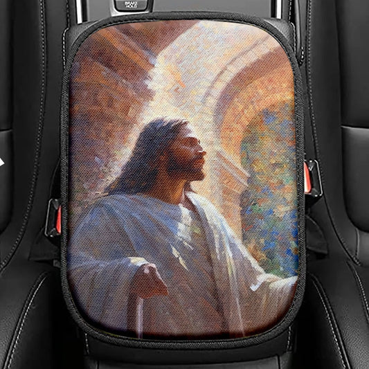 Oil Painting Of Jesus Teaching In The Temple Seat Box Cover, Jesus Car Center Console Cover, Christian Car Interior Accessories