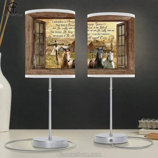 Old Barn Horses I Still Believe In Amazing Grace Lamp Art Table Lamp - Christian Room Decor - Gifts For Horse Lovers