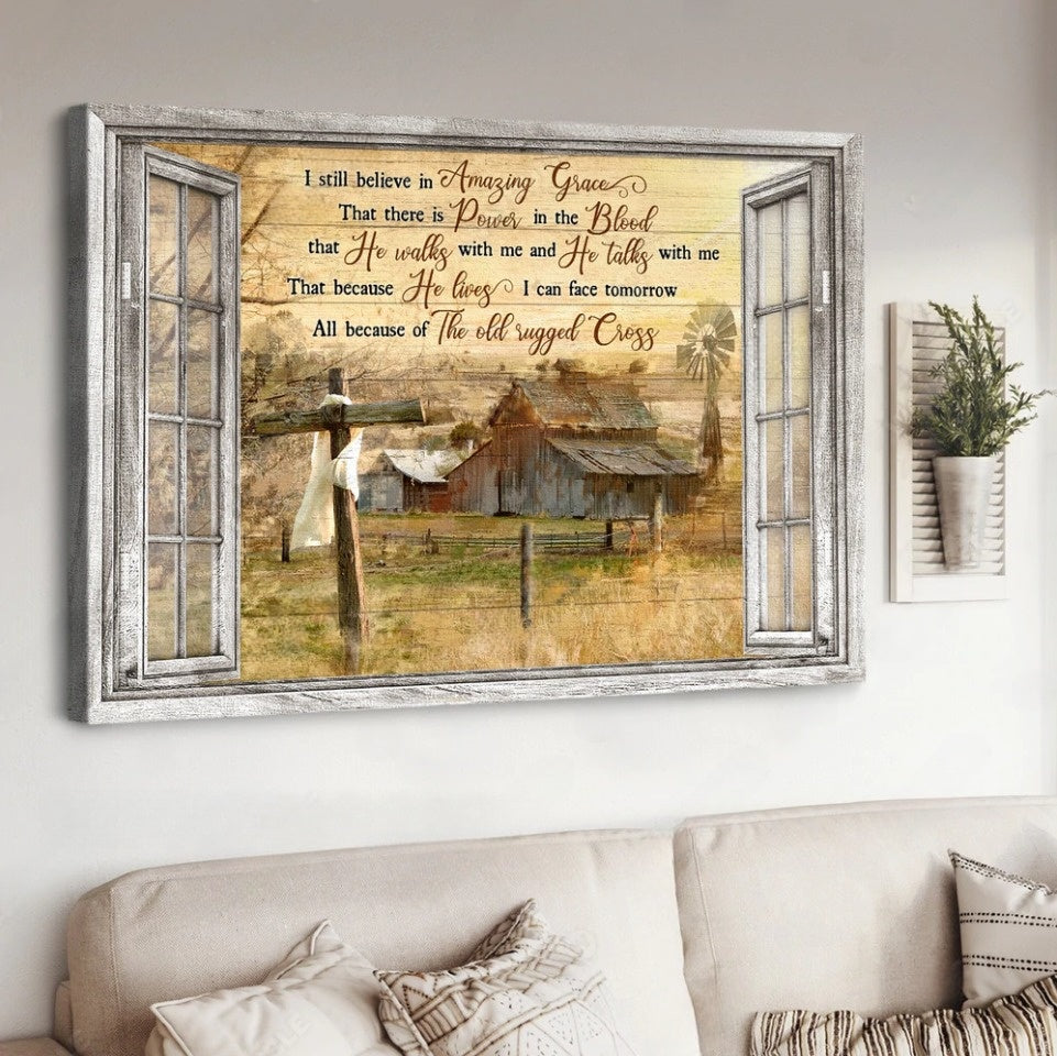Old Barn Painting Countryside Landscape I Still Believe In Amazing Grace Canvas Wall Art - Christian Poster - Religious Wall Decor