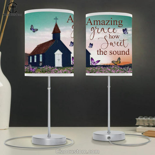 Old Country Church - Amazing Grace How Sweet The Sound Table Lamp For Bedroom - Christian Room Decor