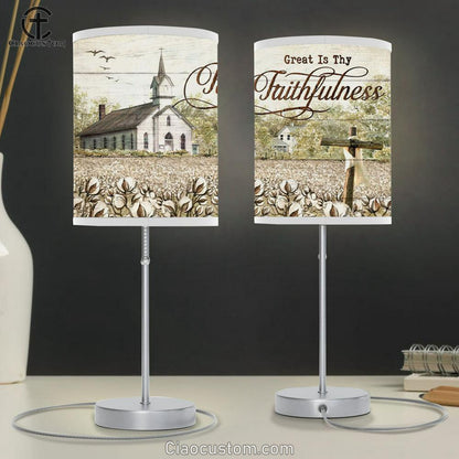 Old Country Church - Great Is Thy Faithfulness Table Lamp For Bedroom Print - - Christian Room Decor