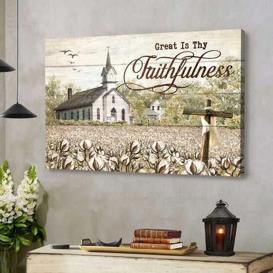 Old Country Church, Great Is Thy Faithfulness Wall Art Canvas Print, Christian Wall Decor - Religious Wall Decor