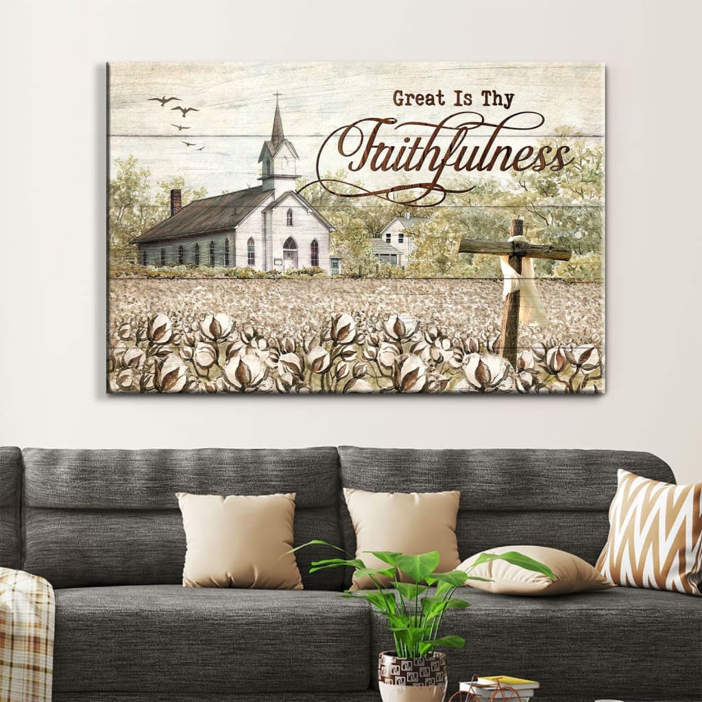 Old Country Church, Great Is Thy Faithfulness Wall Art Canvas Print, Christian Wall Decor - Religious Wall Decor