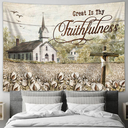 Old Country Church Great Is Thy Faithfulness Wall Art Tapestry Christian Decor - Religious Tapestry - Jesus Tapestry