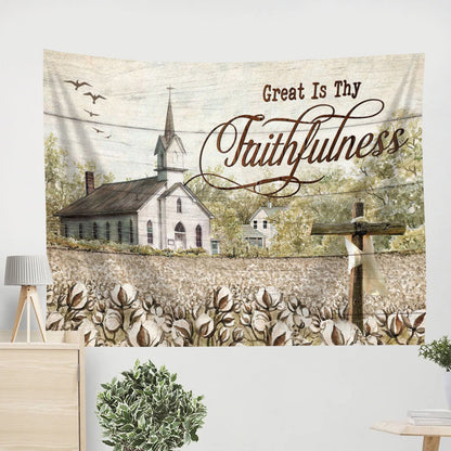 Old Country Church Great Is Thy Faithfulness Wall Art Tapestry Christian Decor - Religious Tapestry - Jesus Tapestry