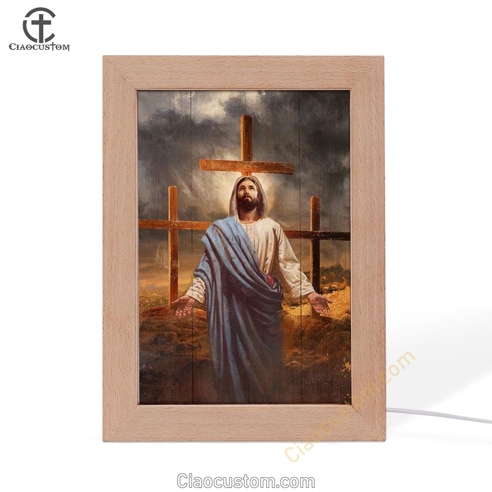 Old Rugged Cross, Jesus Painting, Black Cloud Frame Lamp